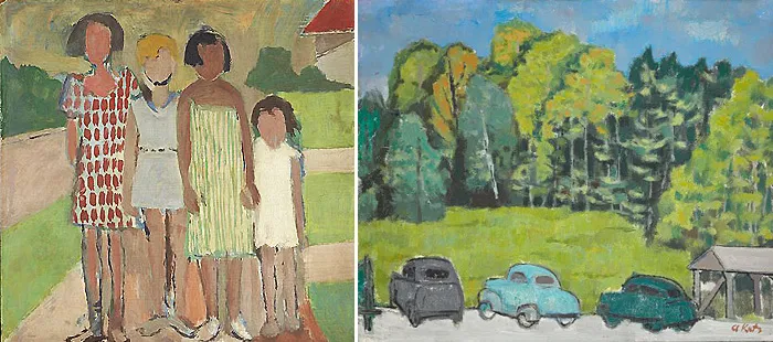 Four Children, c. 1952, Landscape with Cars, c. 1954, Alex Katz