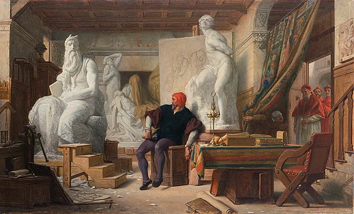 Miguel Ángel visitado en su taller por Julio II, 1856, Alexandre Cabanel